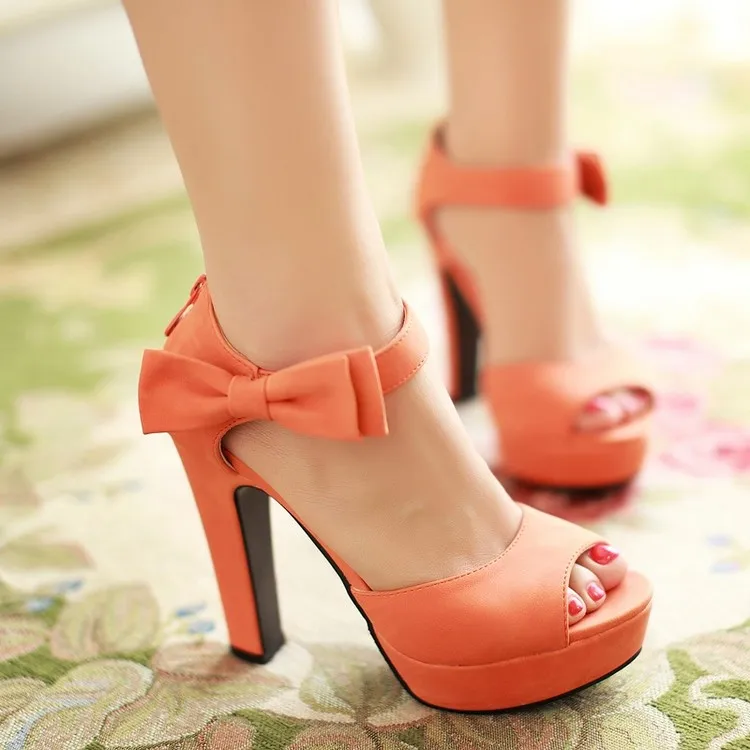

2018 Summer Bow High Heel Sandals Women Shoes Sandals Platforms Roman Shoes Sweet Women Open Toe Pumps Back Zipper