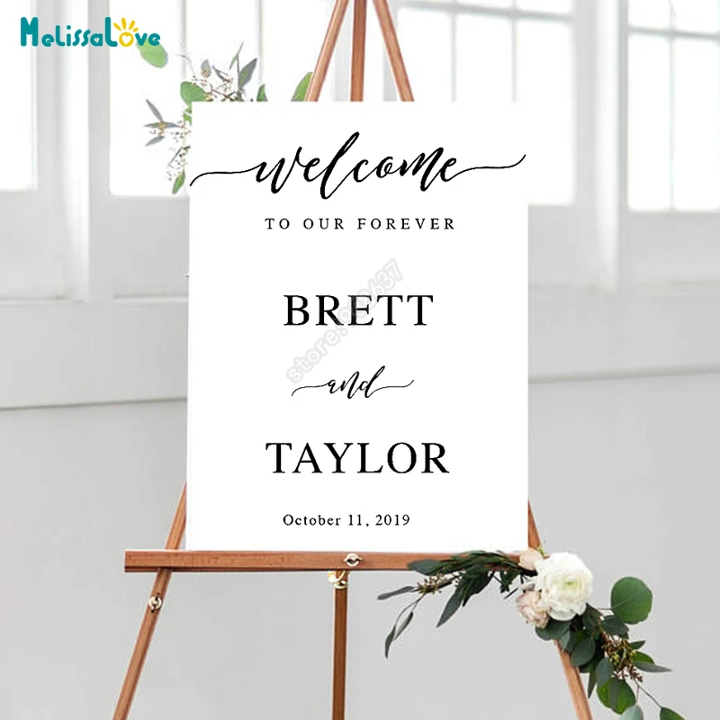 Diy Wedding Board Sticker Custom Name And Date Welcome To Our Forever Personalized Reception Sign Decoration B752 Wall Stickers Aliexpress