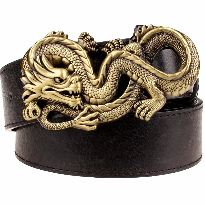 

Fashion men's leather belt Dragon totem punk rock style heavy metal buckle wild Hip hop Belt Chinese dragon belt for Men gift