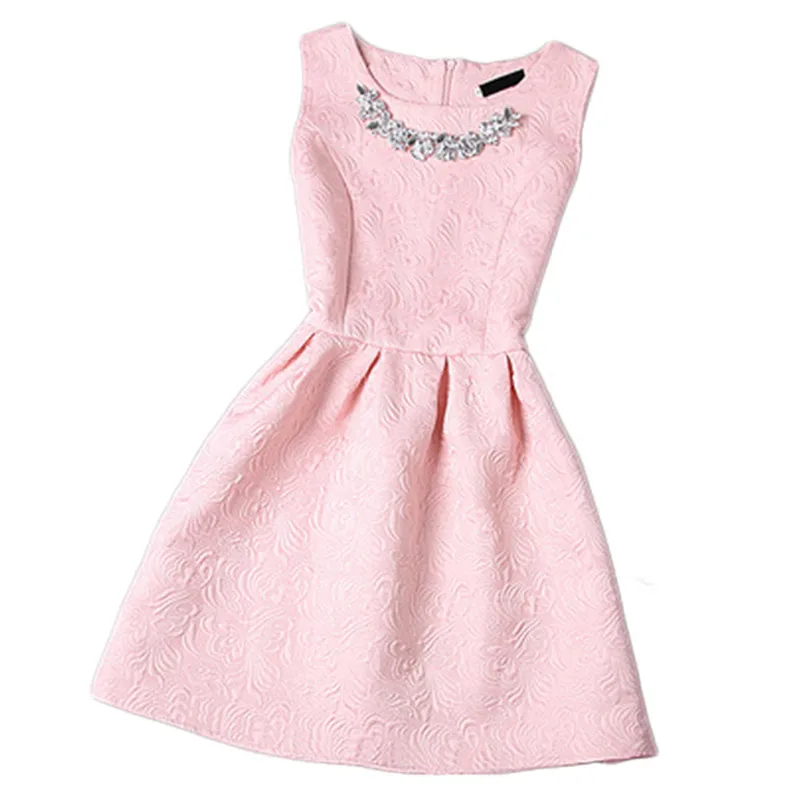 

2018 New Spring Summer Autumn Women O-neck Sleeveless Solid Color Appliques Ball Gown Base Dresses Vestidos Sundress Size S-2XL