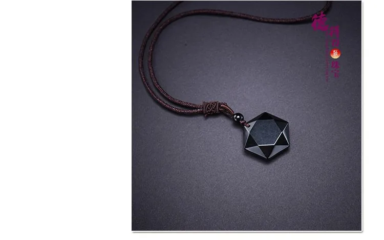 black obsidian carved pendant necklace