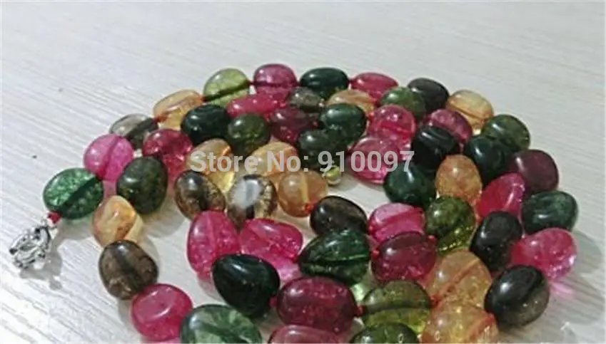 

DD free shipping >>Charming! 10x16mm Multicolor irregular Tourmaline Necklace 32"AAA
