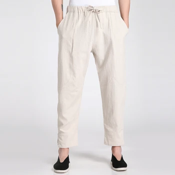 

Chinese Men's Cotton Linen Kung Fu Pants 2020 New Style Elastic Waist Leisure Wu Shu Trousers S M L XL XXL XXXL 2606-1