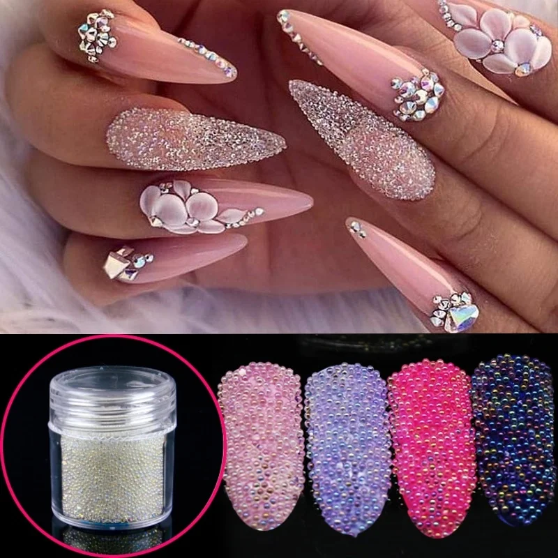 

7 Color Crystal AB Micro Beads Rhinestones Nail Beads Glass Caviar Beads All for Nails Design 3D Nail Art Decorations