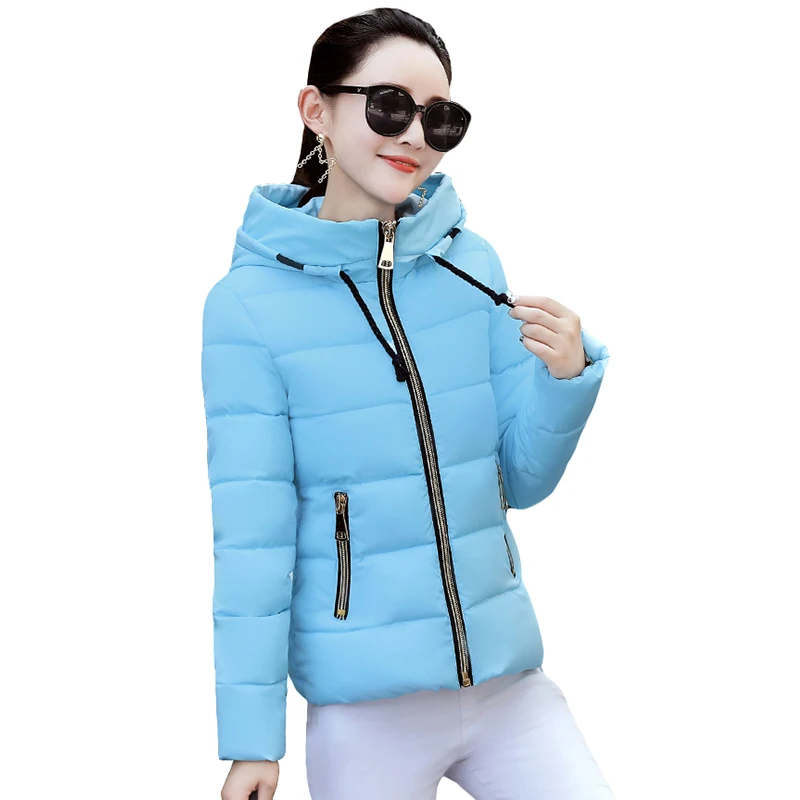 2019 New Candy Color Zipper Warm Winter Jacket Women Down Parkas Thick Hooded Female Jacket Coat Slim Cotton Padded Outwear