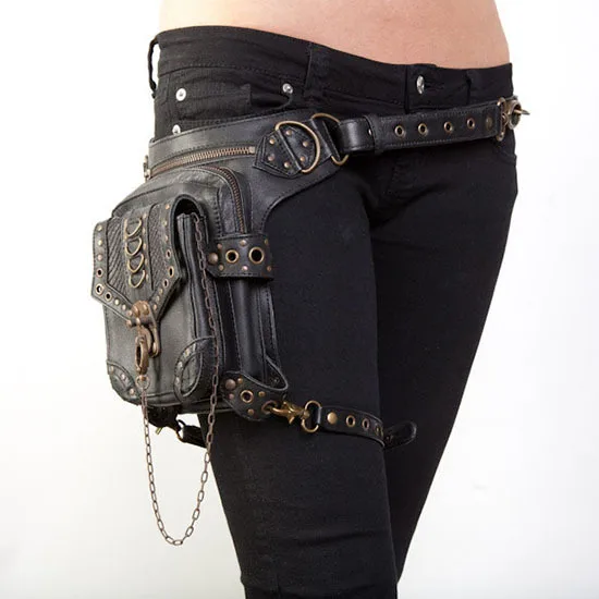 

Hot Steampunk Retro Motorcycle Bag Women Shoulder Messenger Bag Punk Holster Purse Belt Bum Holster Bags lady Waist Fanny Legbag