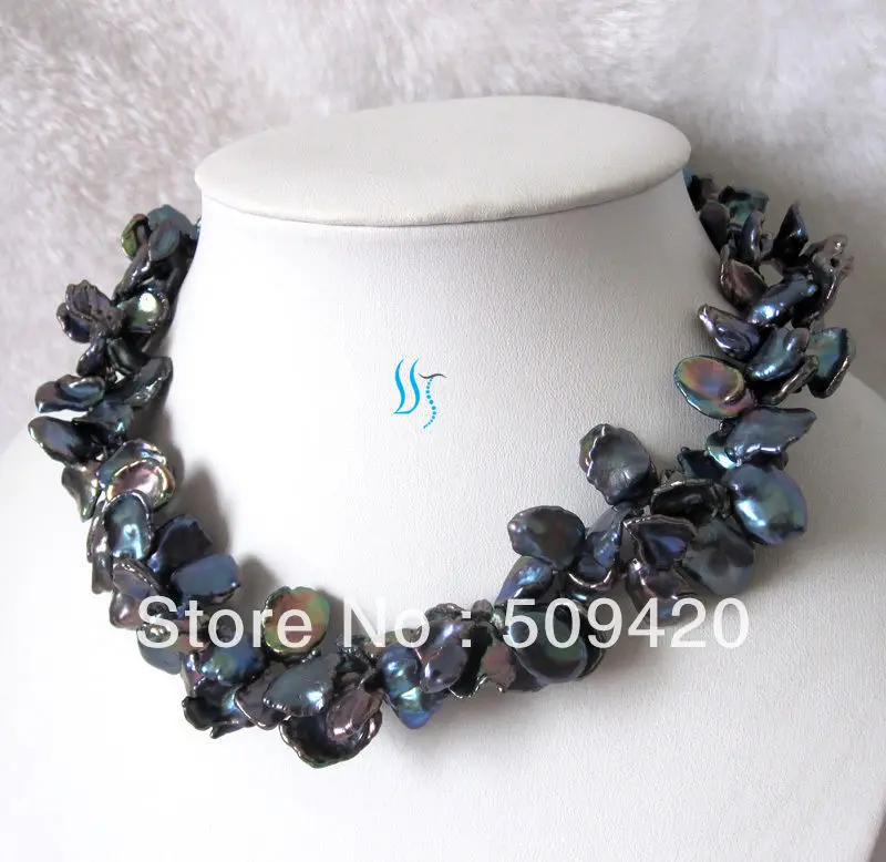 

Free Shipping18" 2Row 9-15mm Peacock Reborn Keshi Pearl Necklace Fashion Jewelry