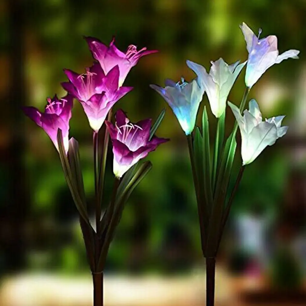 

Solar Lily Lantern Colorful Led Artificial Lantern Outdoor Decoration Lawn Lights Plug Light Garden Lantern White + Purple