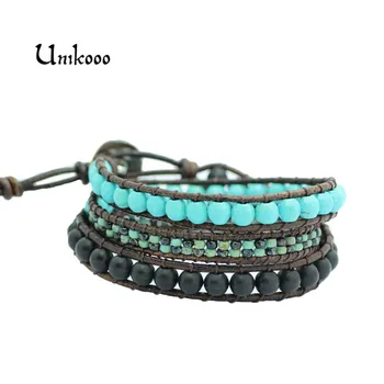 

Mix Natural Stones 3 Layers Leather Wrap Bracelets Multilayer Weaving Beaded Bracelet Handmade Dropship Fashion Bracelet Jewelry
