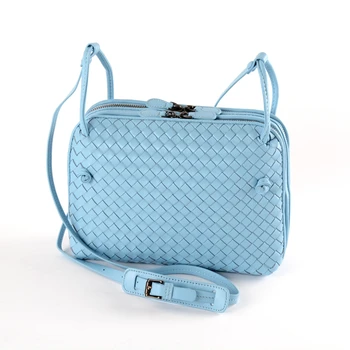 

Luxury Sheepskin Woven Handbag For Women Handmade Double Zipper Shoulder Bag Genuine Leather Small Crossbody Messenger Bag Purse