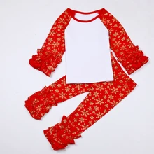 Girls Christmas new year Outfit,gold polka dots set,winter Girls pajama,Monogram Ruffle Raglan Shirts and pants