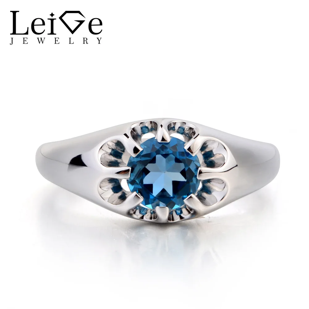 Leige Jewelry London Blue Topaz Ring Anniversary Ring Blue Gemstone 925