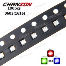 100pcs 0603 (1616) RGB LED Common Anode Tricolor Red Green Blue 0606 Surface Mount Chip SMD SMT Light Emitting Diode Lamp