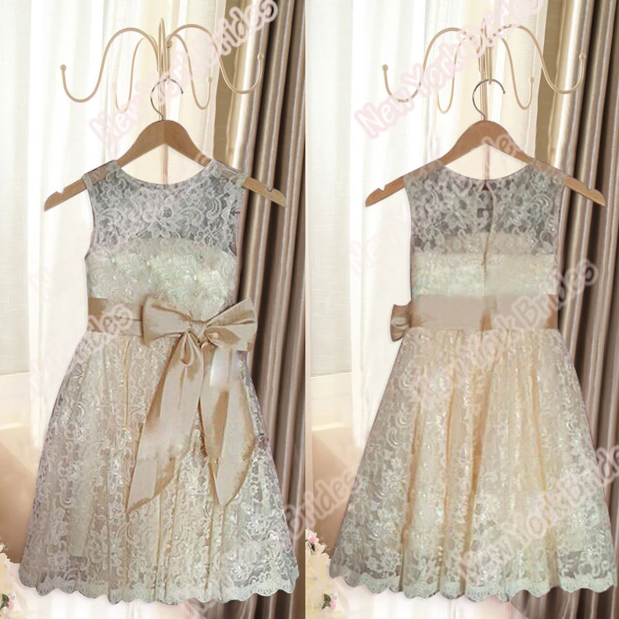 champagne and white flower girl dresses