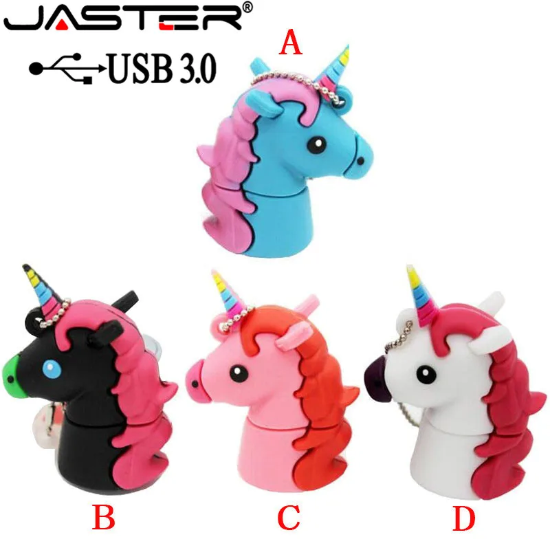 

JASTER USB 3.0 New Cartoon white Unicorn style flash drive real capacity cute horse 16GB 32GB 64GB flash memory drive Usb stick