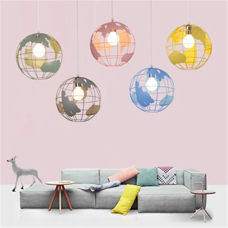 

Simple Style Modern LED Pendant Lamps Creative Globe Hanging Light Fixtures Loft Color Iron Droplight Deco Home Lighting