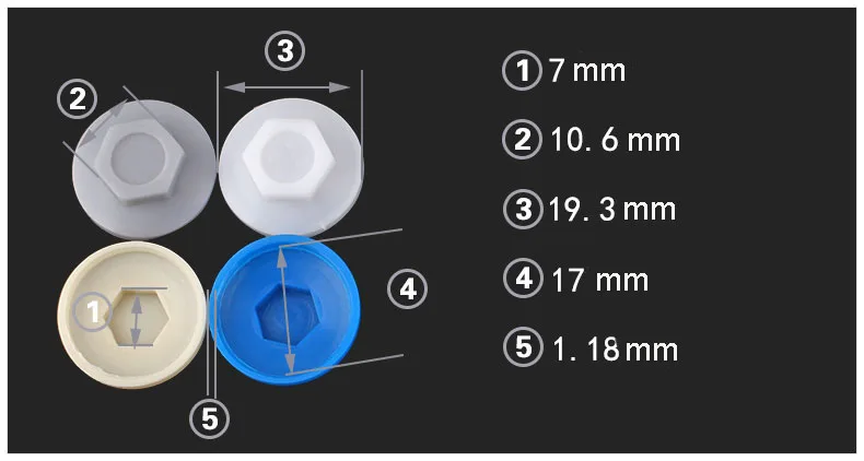 30 шт синий/белый/серый Пластик кровельные Tek Tec Caps Винт охватывает подходят для 5,2 мм внешний Hex шестиугольник самосверлящий винт