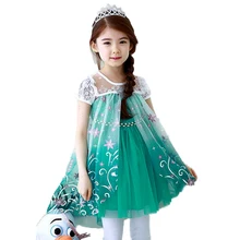 2016 Summer Elsa Girls Fashion Princess Cartoon Vintage Dress Children Kids Cosplay Costume Custom Cosplay Party Dresses