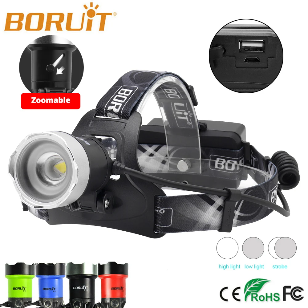 Налобный фонарь Boruit Zoomable B13 светодиодный перезаряжаемый зум налобный светильник