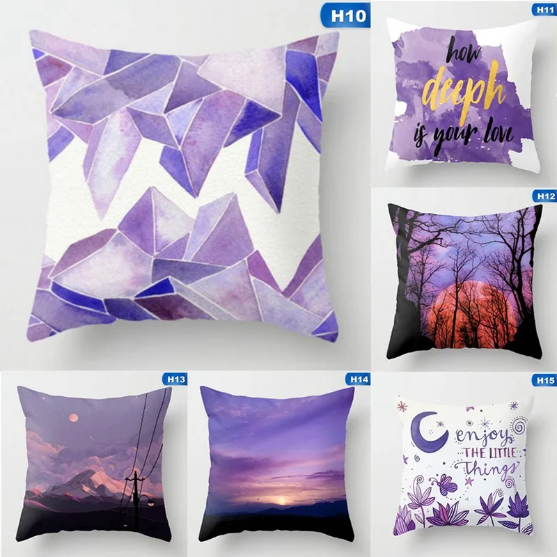 

Practical Purple Color Printed Cushion Cover Square Cotton Linen Pillowcase Office Sofa Pillow Case Decor Mayitr Home Textile