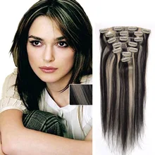 Brazilian Virgin Hair Clip In Hair Extensions 10PCS 120G Clip In Human Hair Extensions 16″-26″ P1B/613 Full Head Clip In Hair
