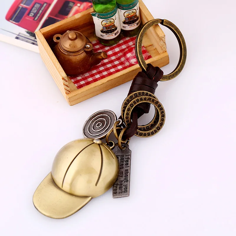 

Creative Vintage Alloy Baseball Cap Shape Keychain Men's Fashion Personality Backpack Car Key Bag Accessories Jewelry