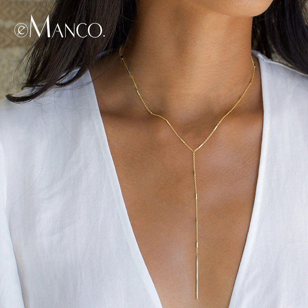 e-Manco Simple Stick Pendant Necklaces for Women Long Strip Choker Necklace collier Femme Statement Jewelry Gifts for Friendship