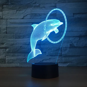 

Naughty Animal 3D LED Lamp 3D Cute Dolphin Jumping hula hoop Shape Colorful Night Light Touch Remote Controller Night Lamp