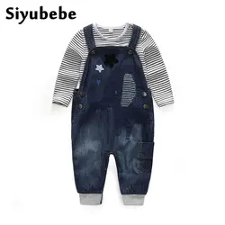 Комплекты одежды для новорожденных маленьких мальчиков малыш Обувь для мальчиков с длинным рукавом Костюмы Джинсы для женщин младенца в