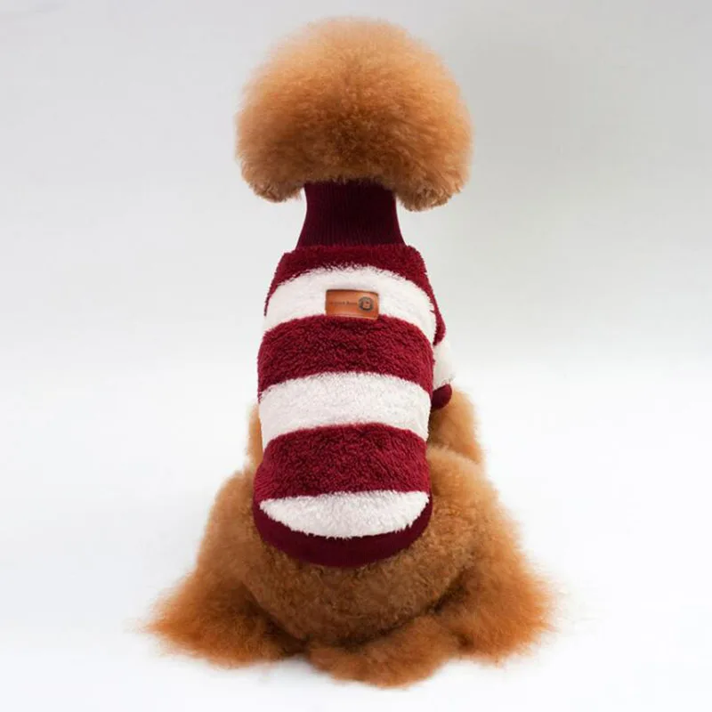 Свитер для собак пуловер в полоску коралловый флис maglione cane свитера теплый