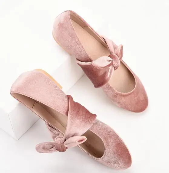 

2018 autumn women shoes butterfly-knot lace up suede Single shoes shallow pink ballet flats shoes wedding shoes bride newest