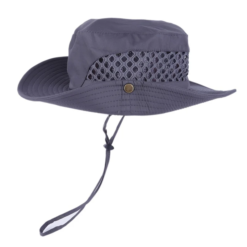 Уличная дышащая Регулируемая Солнцезащитная шляпа со шнуровкой, шляпа для путешествий, Панама для рыбалки, шляпа с широкими полями из хлопка и полиэстера, W8 - Цвет: Темно-серый