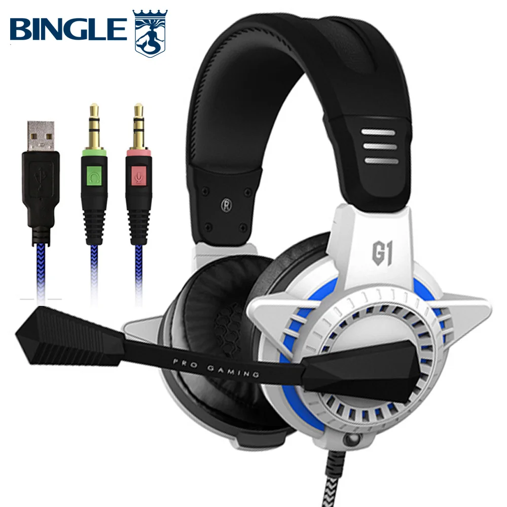 Skup Bingle G1PLUS wygodne dopasowanie PC PS4 zestaw słuchawkowy USB do grania z mikrofonem doprowadziły światła słuchawki do gier do konsoli Xbox One 360 Playstation
