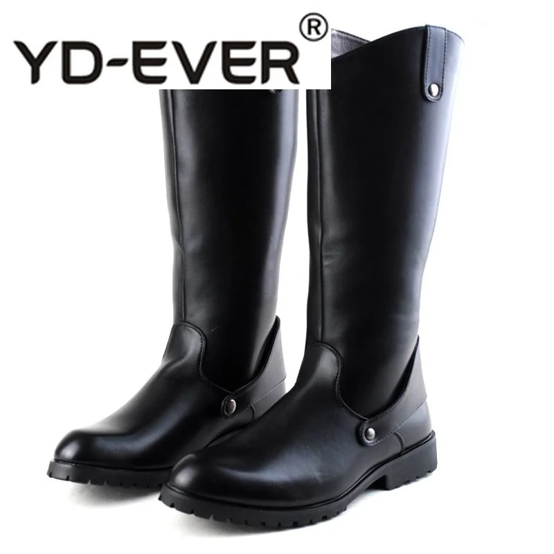Winter Long Knee Boots Men Black Round Toe PU leather Boot Cowboy