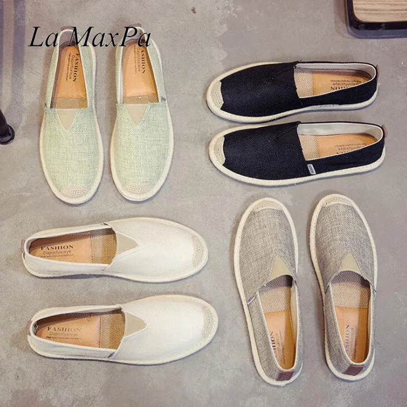 

Men Hemp Slip-On Fisherman Shoes 2018 Brand New Plus Size 39-45 Breathable Espadrilles Flats Solid Moccasins Casual Flats Shoes