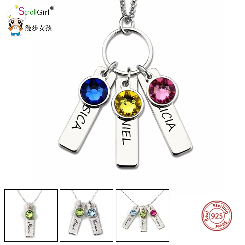 

StrollGirl Custom Engraved Name Bar Necklace With Birthstone Personalized 925 Silver Pendant Necklaces unique Birthday Gift New