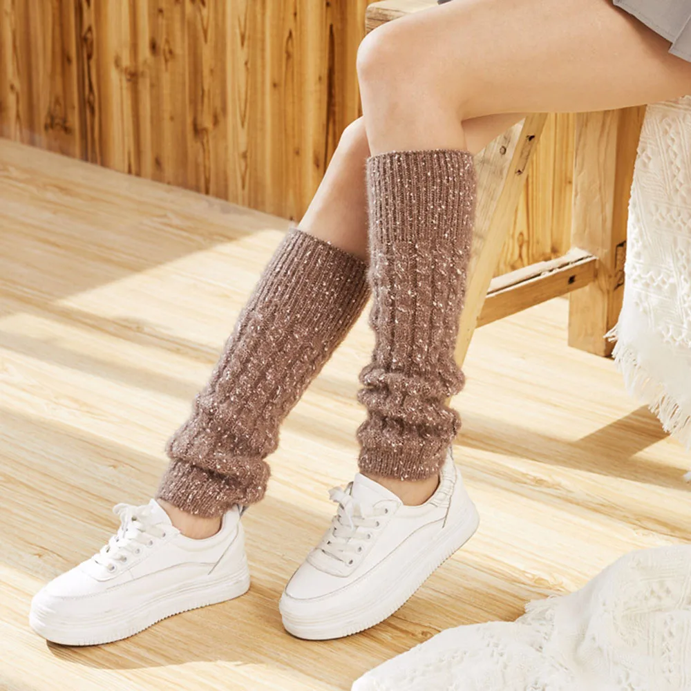 New Brand Leg Warmers Knee High Socks Fashion Wool Leggings 5 Colors Cable knitted Womens casual Thick warm tops for woman 1Pair - Цвет: C