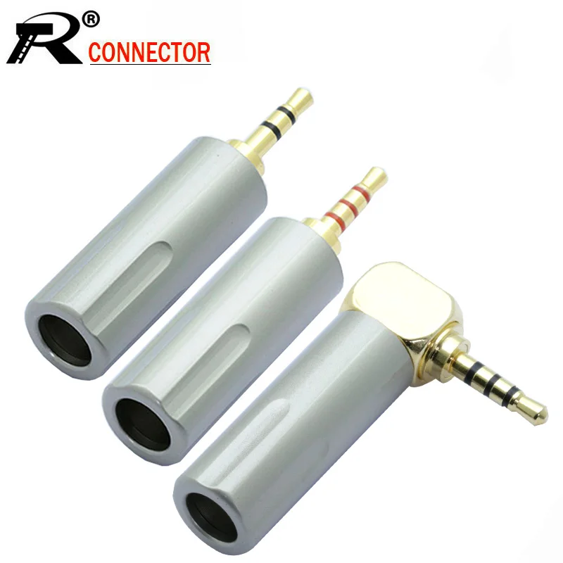100pcs Copper 2 5mm Stereo Jack Gold Plated 2 5mm 3Pole 4Poles Male Plug Wire Connector for 6MM Cable Headphone Soldering Jack