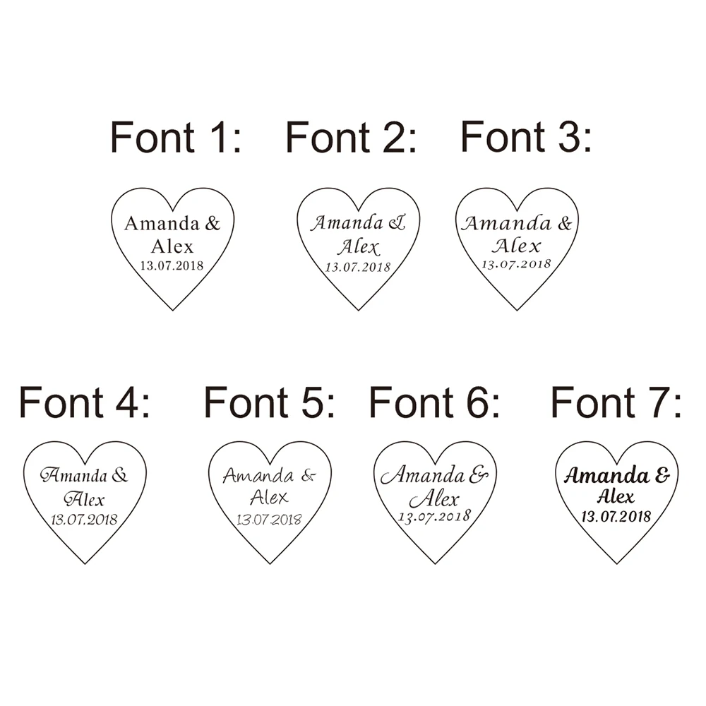 100 pcs Personalized Engraved Mirror / Transparent MR & MRS Surname Love Heart Wedding Table Decor Favors multi-sizes