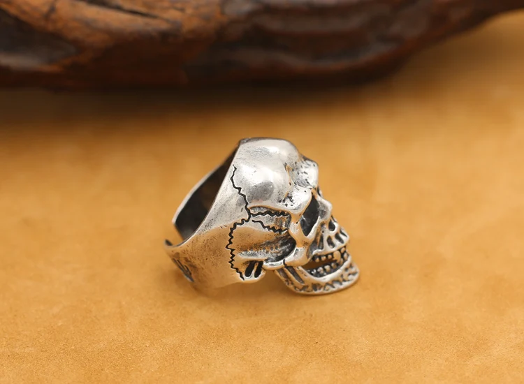 Ручной серебро 925 Винтажное кольцо Череп стиль череп из стерлингового серебра кольцо Регулируемый мужское кольцо мужской подарок ювелирные изделия