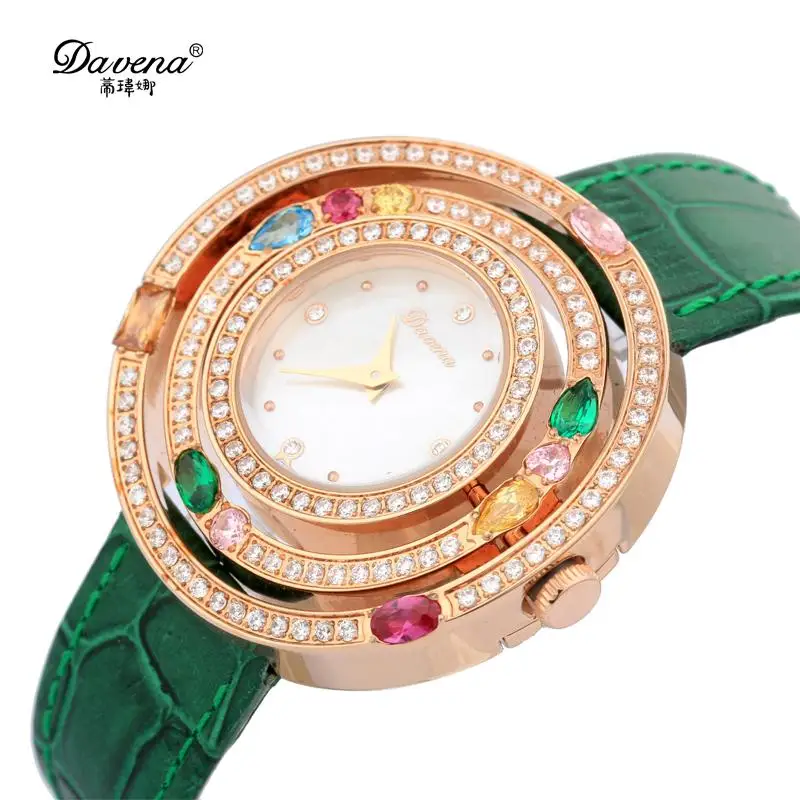 

Vogue Girls Big Size European Colorful Crystals Watches Fashion Elegant Women Real Leather Dress Wristwatch Quartz Relojes WA126