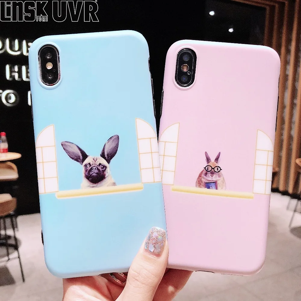 Lovely Cartoon Rabbit Cute French bulldog Silicone phone Case For iphone 6 6S 7 8 plus X XR XS MAX Soft IMD Cover Capa Fundas |