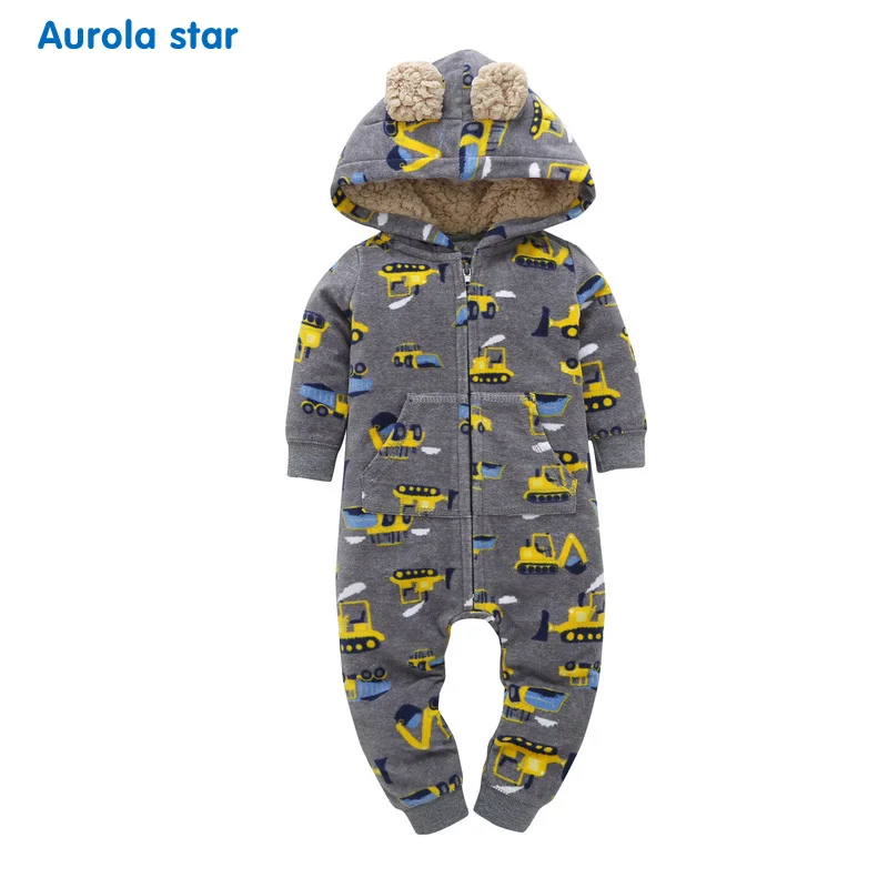 

Baby Hooded Fleece Jumpsuit Rompers Clothes Winter Rompers Baby Boys Girls Clothing Floral Cartoon Unisex Hooded Jumpsuit Coats