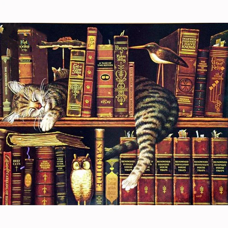 DIY алмазная живопись кошка спальный в книге вышитая бисером рукоделие дома
