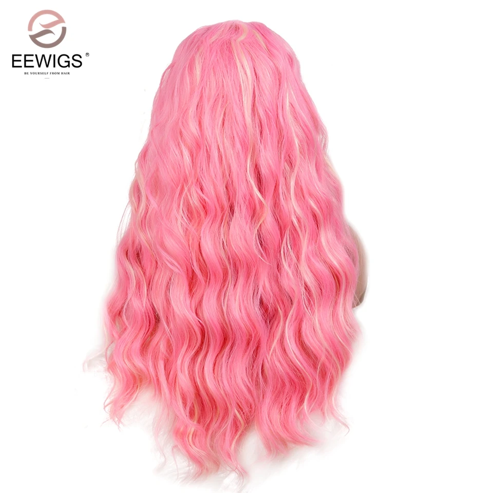 EEWIGS розовый парик с белым изюминкой свободная волна Glueless синтетический парик на кружеве термостойкие парики для черных женщин