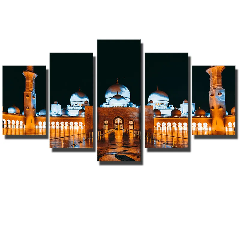 5 Panels Islam Mosque Landscape Modular Picture Large Size Wall Art