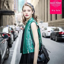 Весна Лето Новая женская кожаная куртка жилеты модная молния зеленая из состаренной искусственной кожи без рукавов Короткая куртка в стиле панк l149