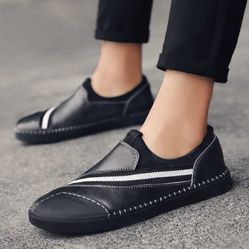 

2019 new leather casual shoes men's leather peas shoes men's breathable British wind men's shoes set foot fashion small shoes
