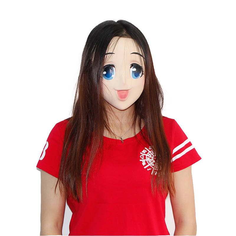 

Anime Girl Mask Cosplay Cartoon Crossdresser Latex Adult Blue Eyes Cute Anime Female Face Masken Free Shipping