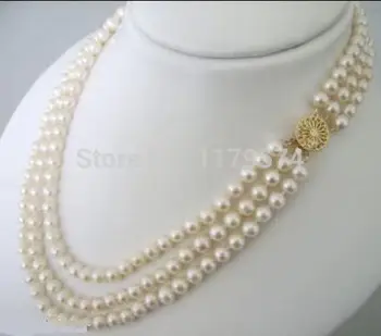 

3Rows 7-8mm White Akoya fashion shopping girl Cultured Pearls Necklace 17-21 beads jewelry making ZH0275